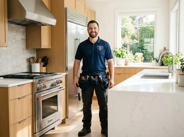 Appliance Repair Hero technician in a Berkeley, IL kitchen after an appliance repair